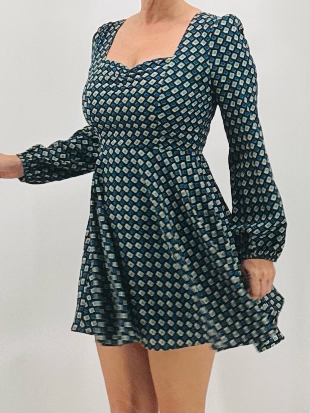 Band Of The Free NEW Genevieve Diamond Geo Print Boho Coquette Mini Dress NWT